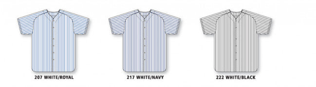 Youth & Adult Pinstripe Button Front Baseball Jersey – White/Royal