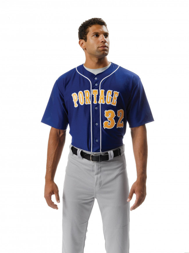 A4 NB4184 - Youth Short Sleeve Full Button Baseball Jersey Navy - L